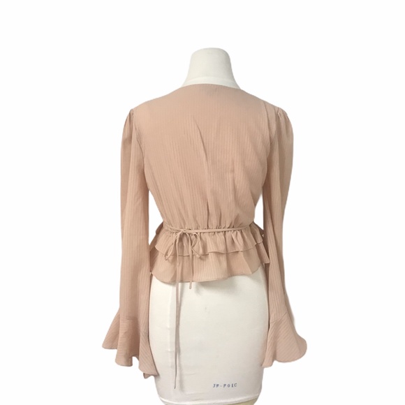 NBD Revolve Lucca Pink Ruffle Wrap Bell Sleeve Top - Picture 6 of 8